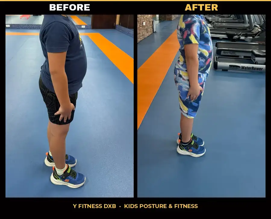 Personal Training Results Dubai — Before & After 4 Kids posture and fitness progress with a personal trainer in Dubai